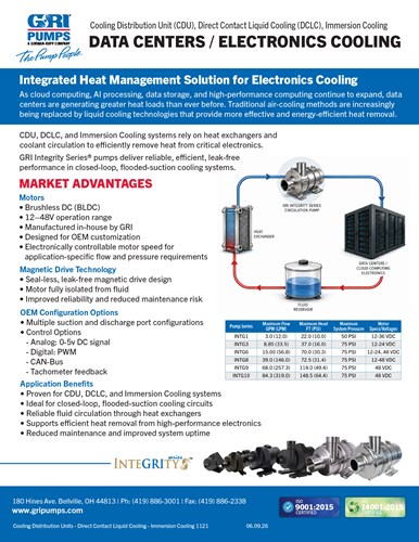 Data Center / Electronics Cooling - GRI Pumps Application Sheet